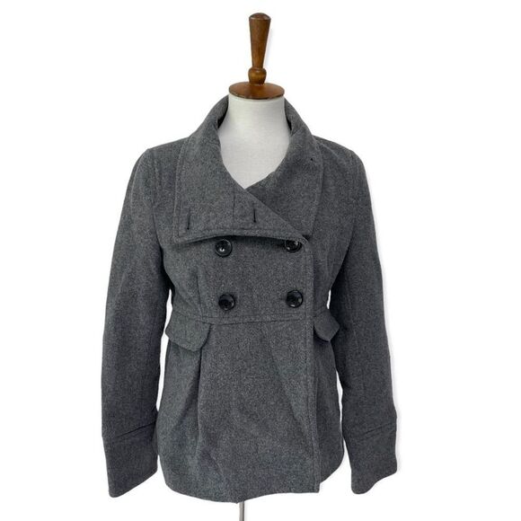 Old Navy grey pea coat wool blend winter cute medium - Picture 1 of 12